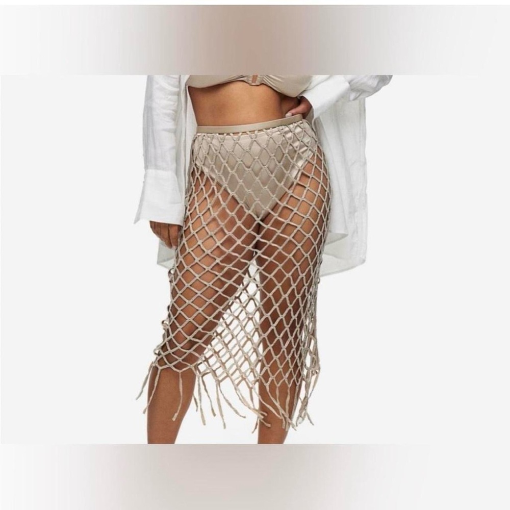 HM GLASS BEAD-EMBELLISHED NET SKIRT SZ L